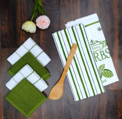AMOUR INFINI Cotton Kitchen Towels and Dishcloths 6 Piece - 4 Terry Dishcloths (12” x 12”) and 2 Cotton Kitchen Towels (28” x 18”) for Gifting and...