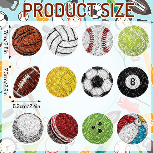 Whaline 12Pcs Sports Ball Diamond Drawing Refrigerator Magnets DIY Cute Balls Rhinestone Painting Full Drill Painting Magnetic Stickers Diamond Ar...