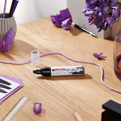 edding 5000 acrylic marker broad - black - 1 waterproof acrylic paint marker - chisel nib 5-10 mm - acrylic paint pen for drawing on canvas, art p...