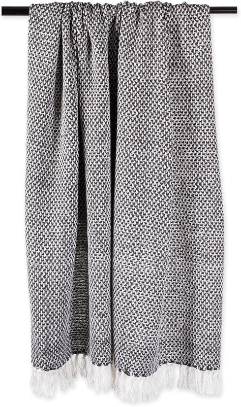 DII 100% Cotton Basket Weave Throw for Indoor/Outdoor Use Camping Bbq's Beaches Everyday Blanket, 50 x 60, Black...