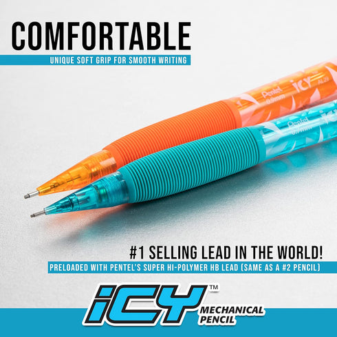Pentel ICY Mechanical Pencil, (0.9mm), Tinted Orange Barrel, 12 pack (AL29TF)...