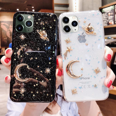 Bonitec for Apple iPhone 11 Pro Max Case 3D Bling Planet Glitter with Space Sparkle Moon Star Universe Flexible Soft TPU Transparent Clear Shockpr...