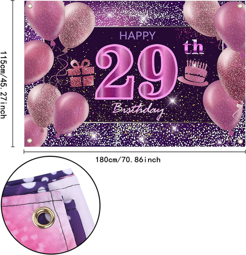 29th Birthday Decorations for Girls IMISI Happy Birthday Banner Pink Decorations for A Party Birthday Backdrop for Women...