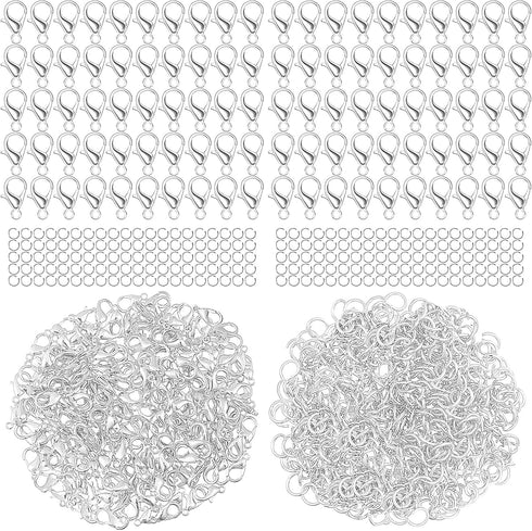 600 Pieces Lobster Clasps and Open Jump Rings Set Lobster Claw Clasps and Closures for Jewelry Making and Bracelets Bracelet Hooks Jewelry Clips(S...