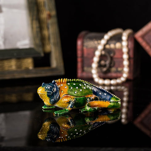 QIFU Hand Painted Enameled Lizard Style Decorative Jewelry Trinket Box Hinged...