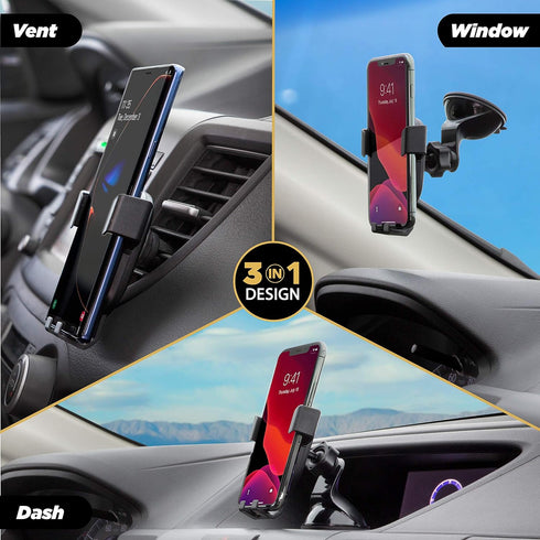Scosche GHVWD GRAVITYDROP 3-in-1 Suction Cup or Vent Car Mount | Dash Mount, Suction Mount and Vent Clips | Adjustable Rotating Mount...