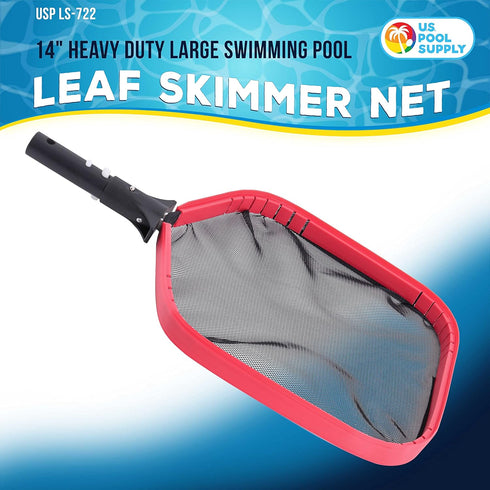 U.S. Pool Supply Professional 14" Swimming Pool Leaf Skimmer Net, Heavy Duty - Strong Reinforced Aluminum Frame for Faster Cleaning & Easier Debri...
