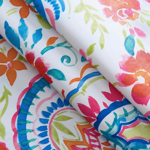 Newbridge Boho Chic Paisley Vinyl Tablecloth with Flannel Backing, 70 Inch Round, Blue Red and Pink Floral Print, Wipe Clean Table Cover for Dinin...
