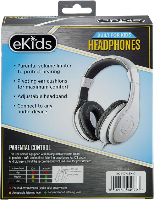 eKids Kids Headphones, Stereo Sound, 3.5mm Jack Cord, Wired Headphones for Kids, Tangle-Free, Volume Control, Childrens Headphones Over Ear for Tr...