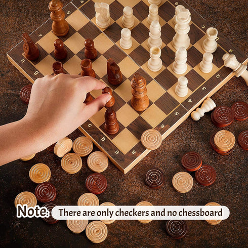 56 Pieces Wooden Checkers Pieces Handcrafted Chess with Drawstring Storage Pouch Classic Wooden Chess Game Set Board Games Accessories in 2 Styles...