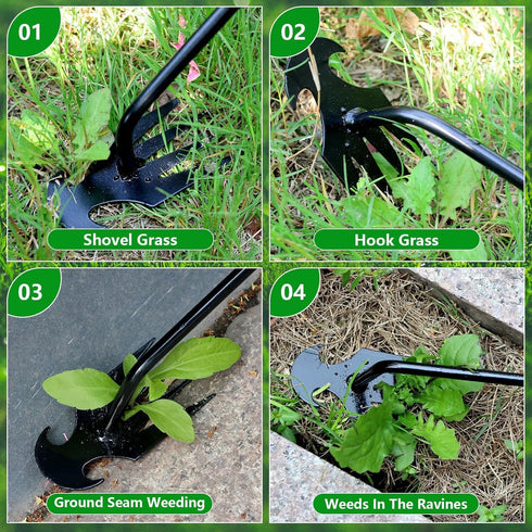 2 Pcs Weed Puller Tool with 2 Pairs of Garden Work Gloves, 4 Teeth Gardening Hand Weeder Tools, Stainless Steel Weeding Artifact Uprooting Remover...