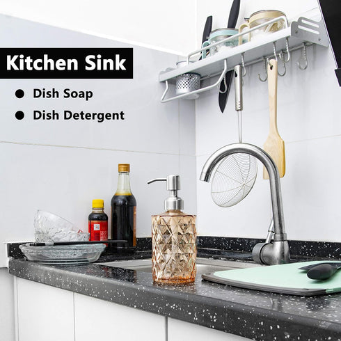 Easy-Tang 12 Oz Soap Dispenser for Kitchen,Bathroom - Refillable Wash Hand Liquid Clear Glass Bottle with Stainless Steel Pump,Ideal for Container...