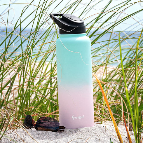 Goodful Double Wall Vacuum Sealed, Insulated Water Bottle with Two Interchangeable Lids, Sipping or Chugging Lids, Leak-Proof, Wide Mouth for Drin...