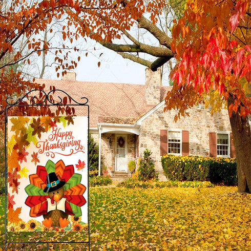 Wamika Happy Thanksgiving Day Turkey Garden Flag Pumpkin Sunflower Double Sided Flags 12" x 18" Maple Leaves Fall Autumn Harvest Rustic Small Gard...
