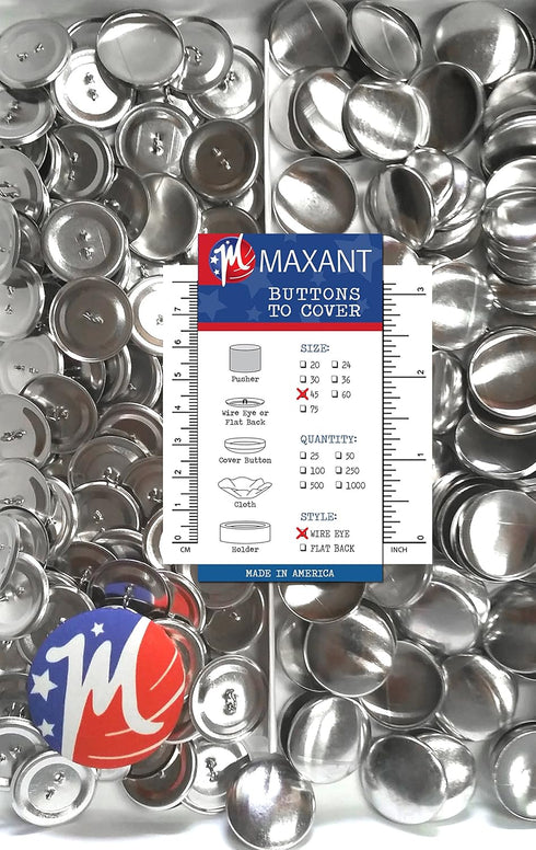 50 Cover Buttons by Maxant, 45 (1 1/8") with wire eye backs, ideal for sewing. NO TOOL...