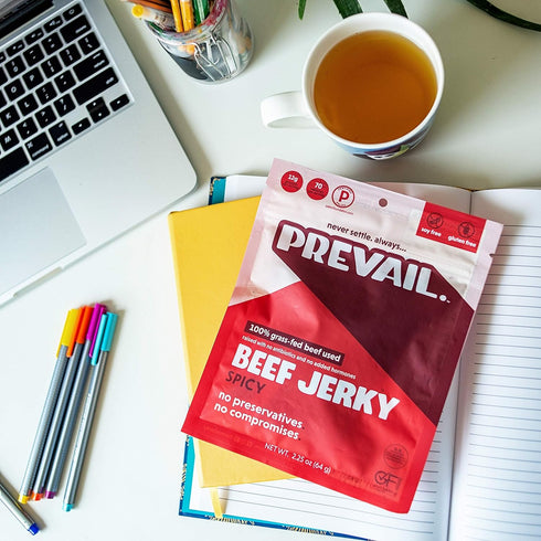 PREVAIL Spicy Grass-Fed Beef Jerky | SOY FREE | 100% Grass-Fed | Gluten Free Snacks | High Protein Snacks | Free of Preservatives | No GMO's | Pac...