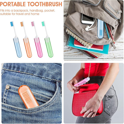 Sibba Toothbrush Covers 4 Pieces Folding Manual Toothbrushes Case Travel Kit Soft Bristles Tooth Brushes Mini Size Portable Brush Coverings Wrappe...