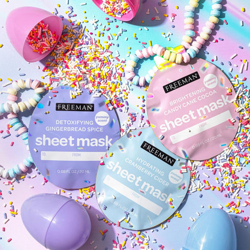 Freeman Limited Edition Christmas Sheet Masks, Brightening Candy Cane, Hydrating Cranberry Cider, Detoxifying Gingerbread Spice, Multicolor, Cacao...