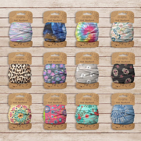 Karma Sugar Skull Headband for Women - Medium - Fabric Headband and Stretchy Hair Scarf - Black...