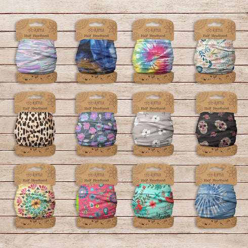 Karma Split Floral Headband for Women - Medium - Fabric Headband and Stretchy Hair Scarf - Multicolor...