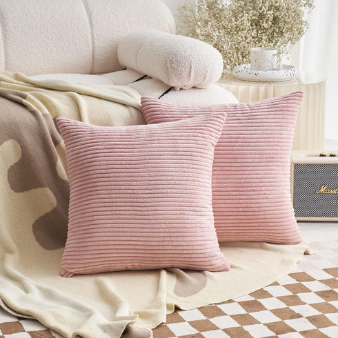 Demetex 18x18 Pillow Covers Pink Striped Corduroy Pillowcases Decorative Square Throw Pillows for Couch Bedroom Wedding Decorations, Set of 2, 18 ...