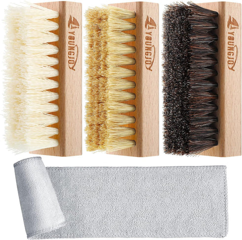 YoungJoy 3 Pieces Dual Sided Sneaker Shoe Cleaner Brush Set Shoes Clean Brush Kit Both Boar and Plastic Bristles with Microfiber Cloth (B)...