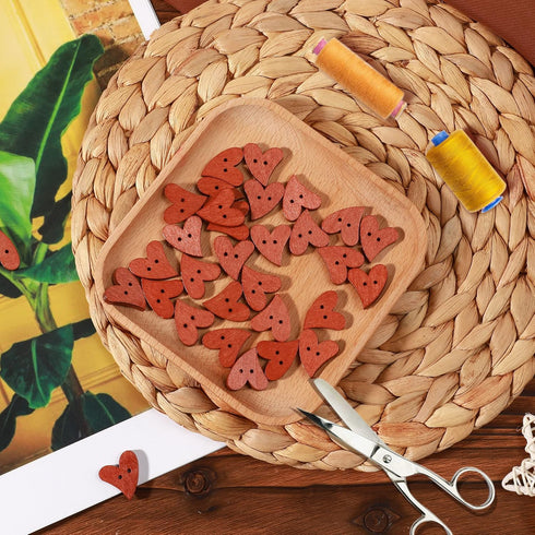 EORTA 100 PCS Brown Wooden Buttons for Sewing Wood Crafts Button with 2 Holes Heart Shaped for Arts Projects Scrapbooking Clothing DIY Supplies...