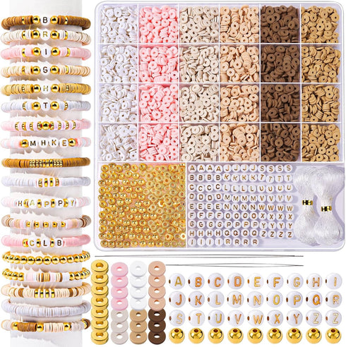 LEOBRO 3908PCS Clay Beads Bracelet Making Kit, Bracelet Beads Bracelet Kit, Clay Bead Gold Beads Letter Beads for Bracelet Friendship Bracelets Je...