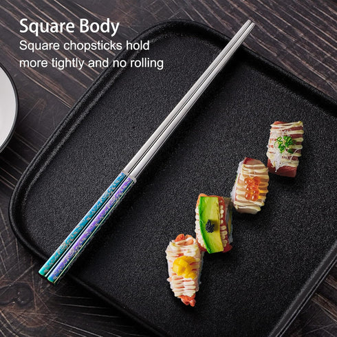 Metal Chopsticks, Reusable Dazzling Rainbow Stainless Steel, Titanium Plated, Non-slip, Dishwasher Safe, Eco-friendly, 2 Pairs Gift Set...