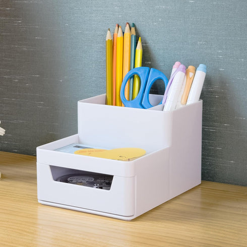 Small Desk Organizer,Pencil Pen Holder,Office Desktop Accessories With Compartments,Stationery Organizer With Drawer,Art Supply Strorage...