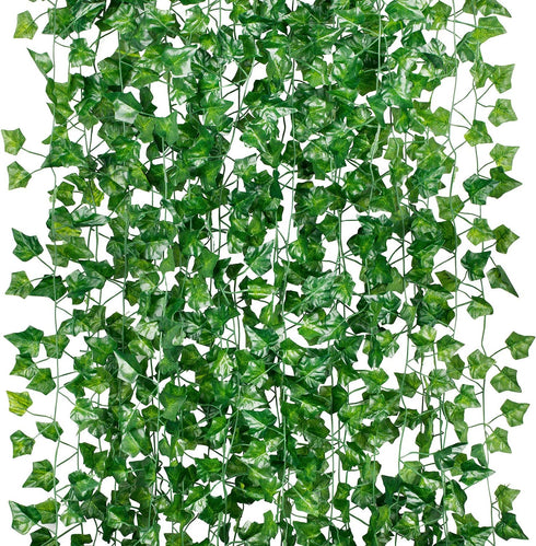 GPARK 84ft 12 Pack / 82 inch, Artificial Ivy Garland Fake Leaf Plants Vine, Hanging Leaves Garlands for Wedding Party Garden Kitchen Outdoor Green...