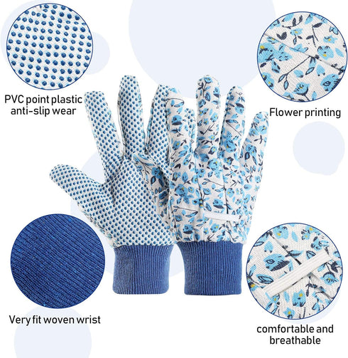 Geiserailie 4 Pairs Garden Gloves Floral Gardening Gloves with Soft PVC Dots Gloves Women Working Yard Gloves for Yard Cleaning, Fishing, Gardenin...