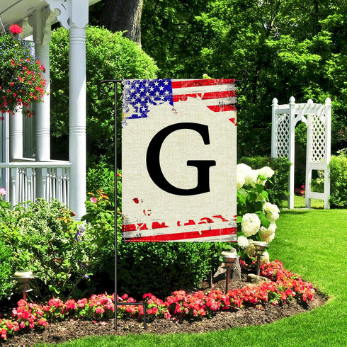 Monogram Letter G Garden Flags, 4th of July Patriotic Memorial Day Garden Flag Decorations 12x18 Inch Double Sided Family Last Name Initial Yard F...