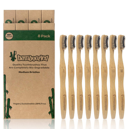Bamboozled | Bamboo Toothbrush | Charcoal Infused BPA Free Medium Bristles | Organic & Sustainable | Biodegradable & Eco-Friendly | Set of 8 | The...