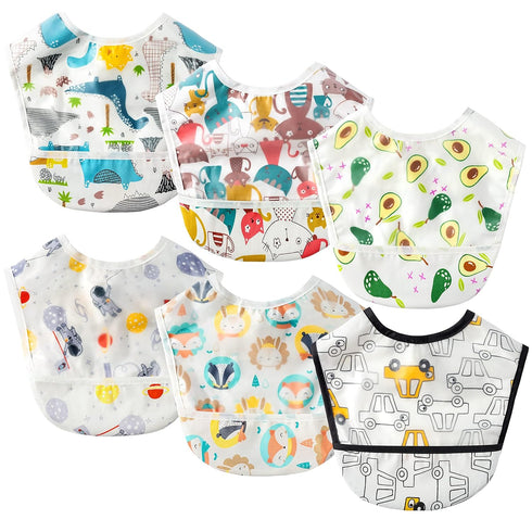 6 Pcs Baby Feeding Bibs Toddler Waterproof Bib Set with Crumb Catcher Pocket Infant Adjustable Baby Teething Bib Babies Food Bibs Keepsake Gift fo...