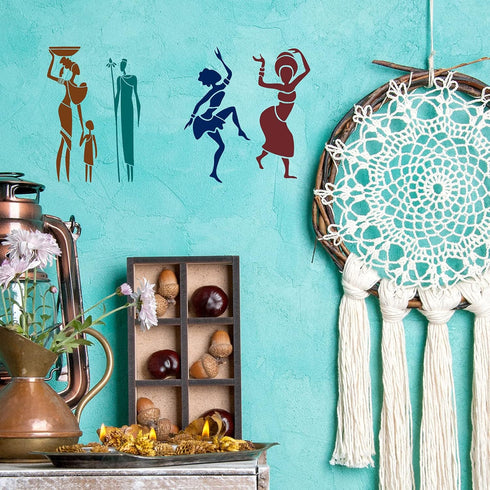 16 Pieces African Tribal Stencils Congo Mask Stencil Tribal Faces Stencil African Stencil Template Tribal Wall Painting Stencil and Metal Open Rin...