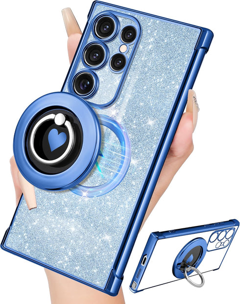 for Samsung Galaxy S24 Ultra Case - Women Glitter Bling Compatible with MagSafe Ring Stand Magnetic Phone Case Girly Cute Girls Sparkly Luxury Ele...