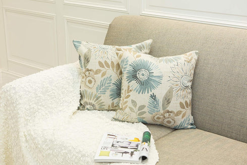 Pack of 2 Decorative Throw Pillows Cases Cushion Cover for Sofa Couch Bed,Sunflower Pattern,20x20 Inches,Blue Cream...