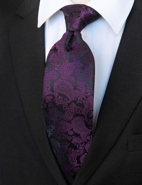 JEMYGINS Mens Solid Color Paisley Necktie and Pocket Square with Tie Clip Sets...