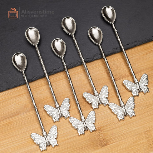 Alisveristime Traditional Ottoman Motif Tea Spoons - Decorative Stirring, Sugar, Tea Spoons (Set of 6) (Butterfly) (Silver)...