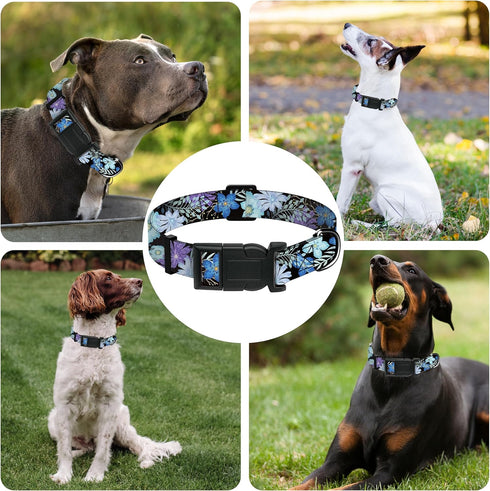 Dog Collar for Boys Girls, Floral Puppy Collar for Small Medium Large Dogs, Adjustable Floral Pattern Soft Pet Collar with Safety Buckle for Male ...