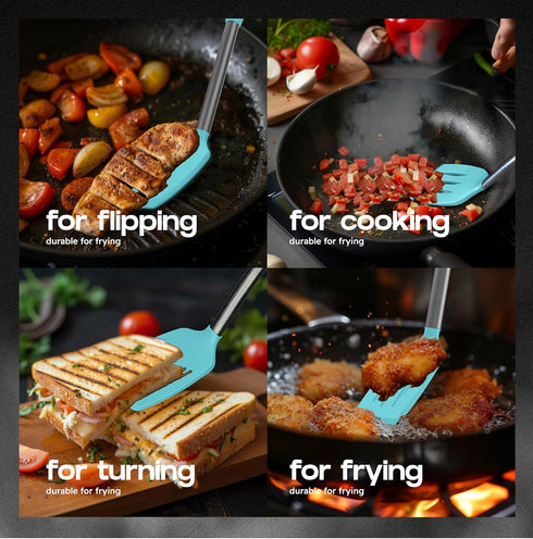 Silicone Spatula Set - Turner Spatulas Silicone Heat Resistant 600°F - Slotted & Solid Silicone Spatulas for Cooking Fish, Eggs, Pancakes Flipper ...
