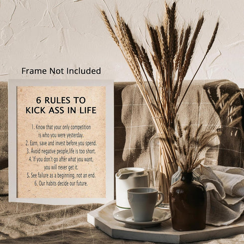 Posterizer 1 pcs-Six Rules to Kick Ass in Life-Motivational & Inspirational Art- Gift for Men Women Entrepreneur Teens-Decor for Home & Office- un...