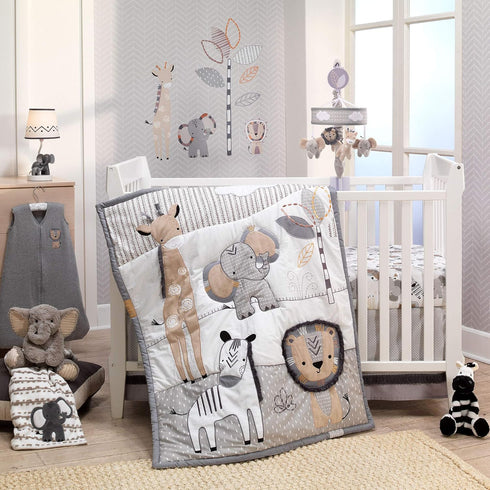 Lambs & Ivy Jungle Safari Gray/Tan Elephant/Giraffe Nursery Wall Decals/Stickers...