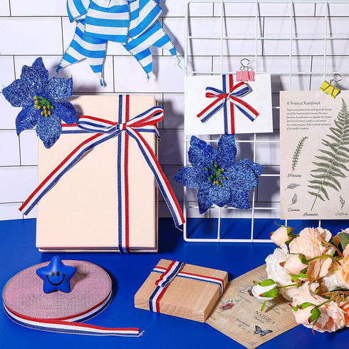 Red White Blue Striped Grosgrain Ribbon Use for Memorial Day Gift Wrapping, Party Decoration, DIY Crafting and Sewing (5/8 Inch x 50 Yard, Red, Wh...