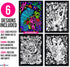 Koala, Gecko, Elephant,Monkey, Parrot, Tiger - 6 Fuzzy Velvet Posters to Color...