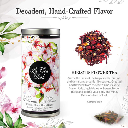 Hibiscus Flower Herbal Tea by La Tea Dah, Premium Caffeine Free Hibiscus Tea Bags Blended in the USA, Delicious as Hot or Iced Tea, Floral Tea Gif...