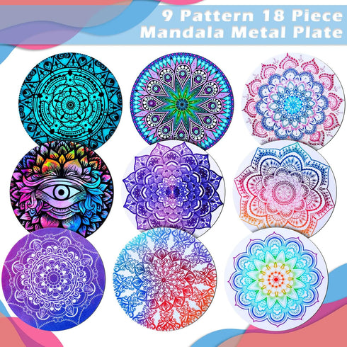 Weewooday 18 Pcs Magnetic Phone Plates Car Metal Plate Mandala Flower Round Mount Holder with Adhesive for Phone Magnet, Magnetic Car Mounts Repla...