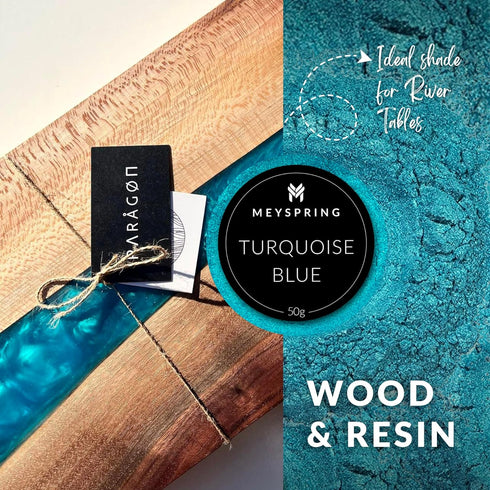MEYSPRING Turquoise Blue Mica Powder - 50g - Epoxy Resin Color Pigment - Teal Mica Powder for Resin Ocean Art, River Tables, Woodworking - Cosmeti...
