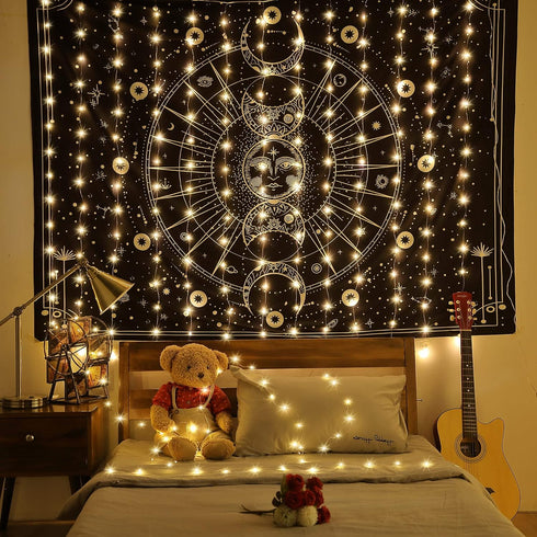 Meonum Curtain Tapestry Backdrop String Lights, Each 13 Strings 6.6 x 5 ft Tapestry Fairy String Light, 8 Modes Window Wall Hanging Light Strings ...